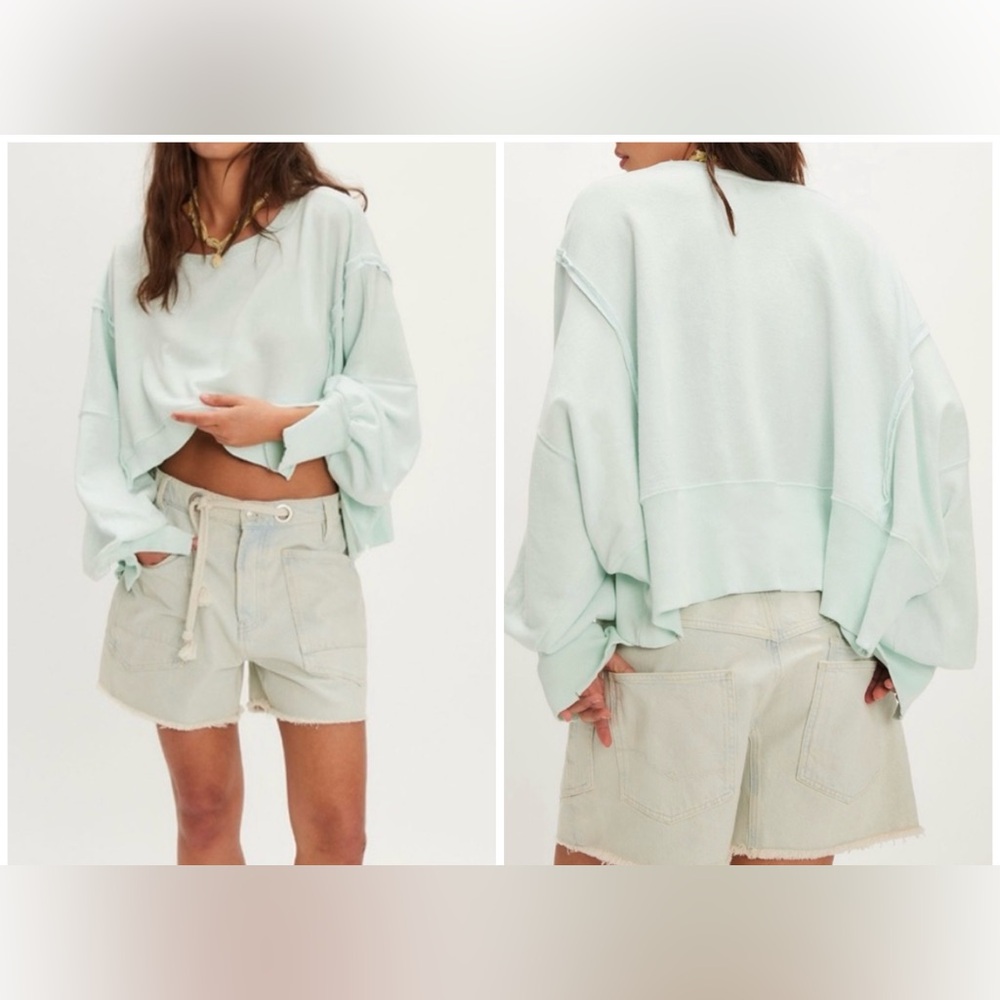 Free People We The Free Camden Cropped Sweatshirt - mint julep - Medium - NWOT